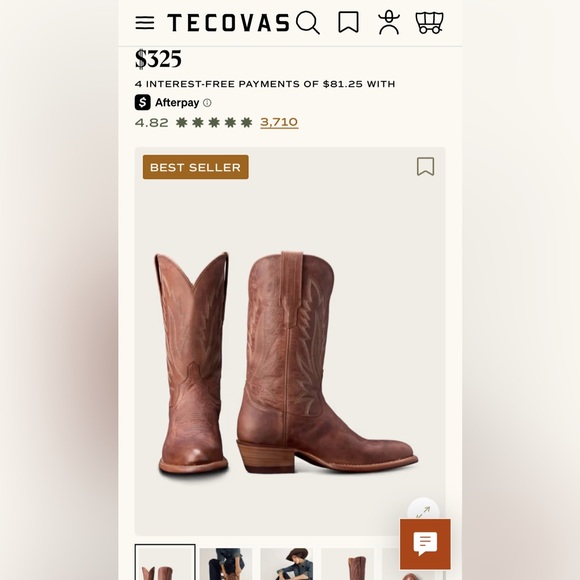 NIB Tecovas Jamie II Chestnut Leather Cowboy Boots with stitching - Picture 15 of 15